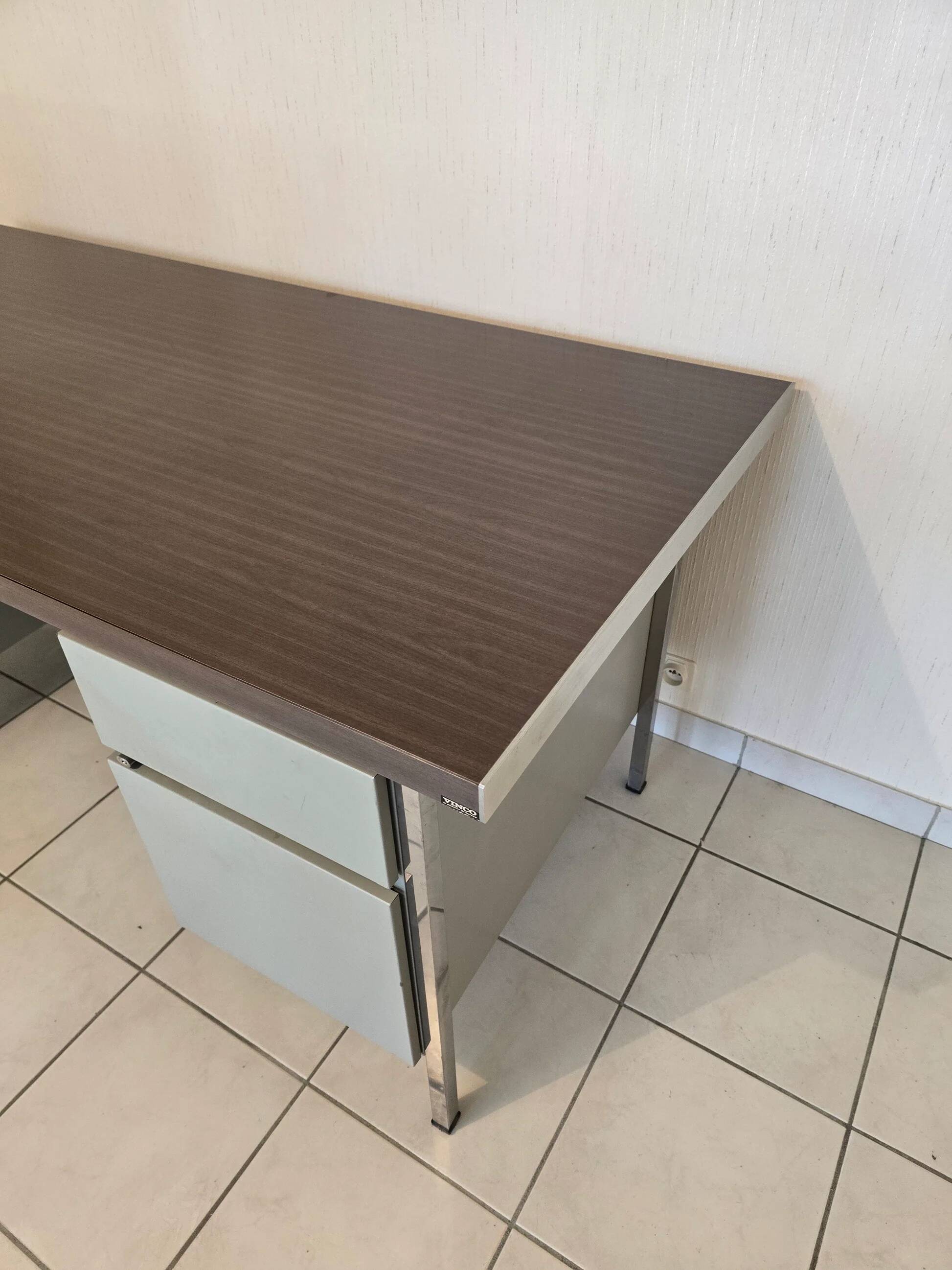 Vintage VINCO desk from the 70s – chrome metal and wooden top – 170 cm