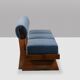 Three-seater bench in light ash and blue mohair velvet. Contemporary.