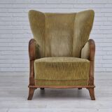 1960s, Danish armchair in original very good condition, furniture velour, oak wood.