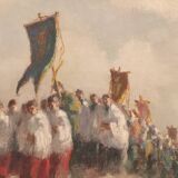 Oil on canvas, procession in Brittany signed Beaufreton