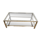 Gold chrome coffee table with double smoked glass tops 1970s