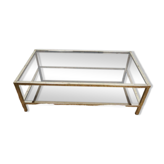 Gold chrome coffee table with double smoked glass tops 1970s