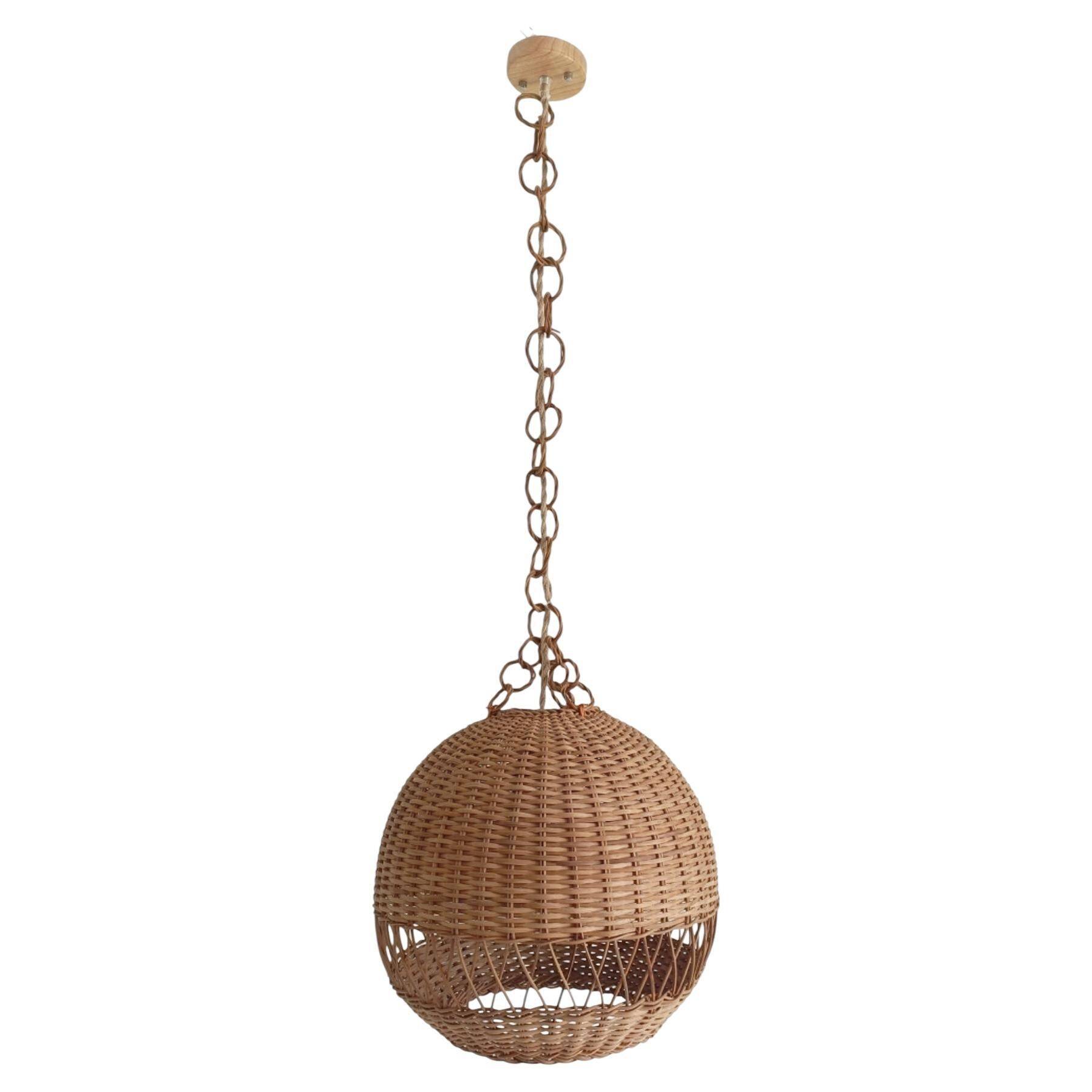 Rustic Wicker Pendant Lamp, Handcrafted in Spain, 40cm Diameter, 1970s