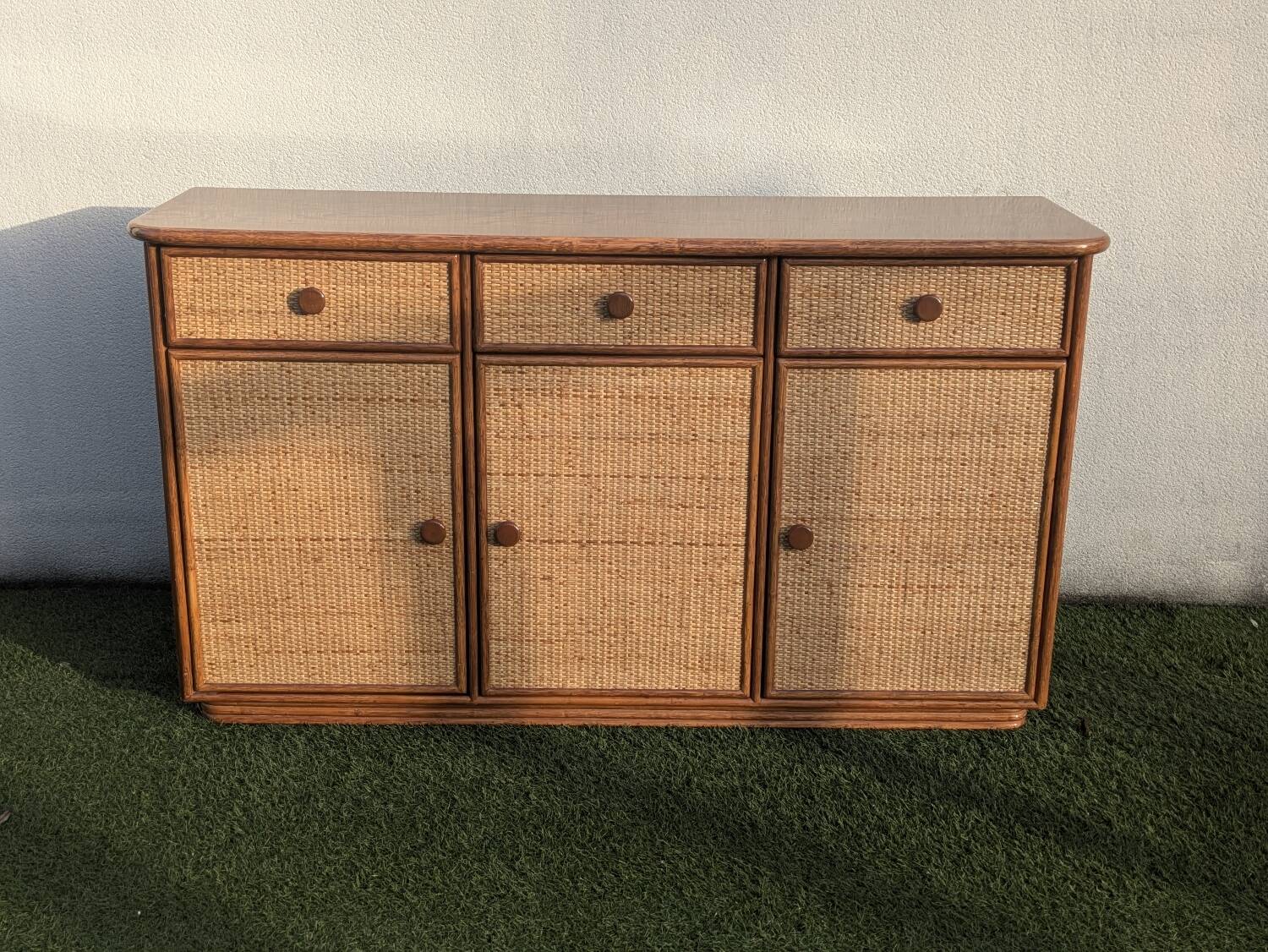 Vintage 1980s rattan sideboard by Roche Bobois