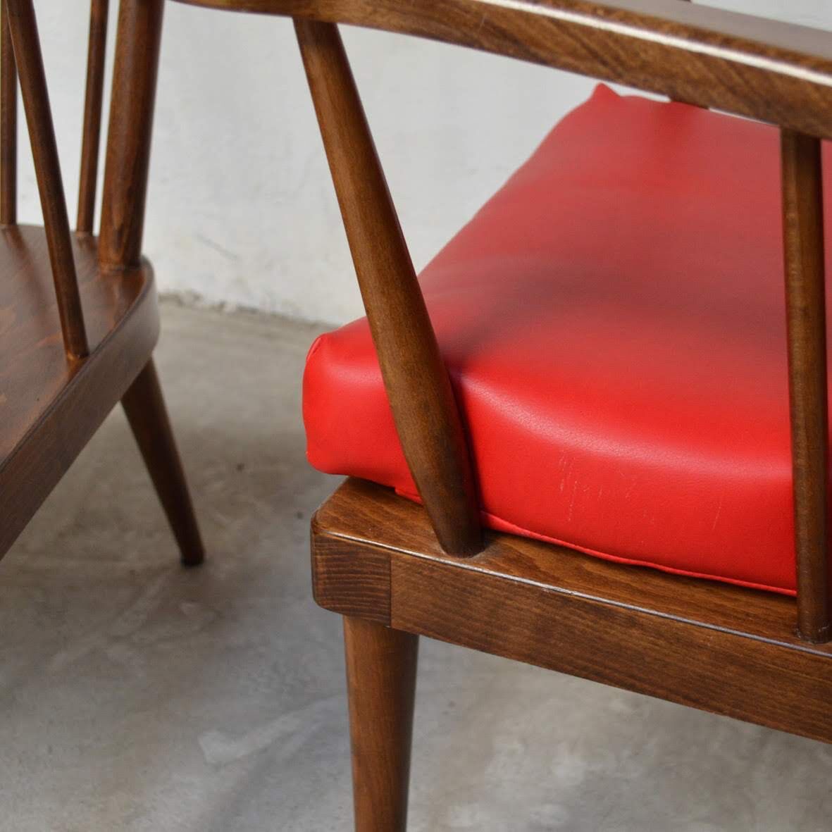 Fauteuils « Éventail »  Baumann rouge et jaune orangé années 80