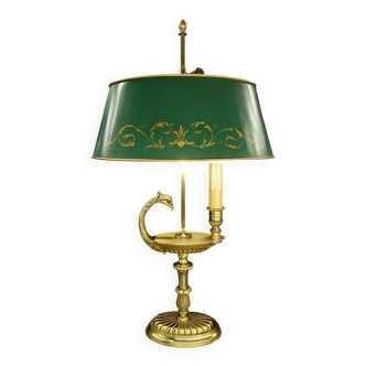 Grand lampe bouillotte, tête d'aigle, style Empire bronze Lucien GAU, Paris