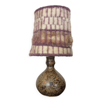 vintage lamp in pyrite sandstone and wool lampshade, La borne 1970