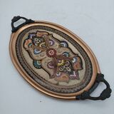 Turkish tea or coffee serving tray in chiseled copper.