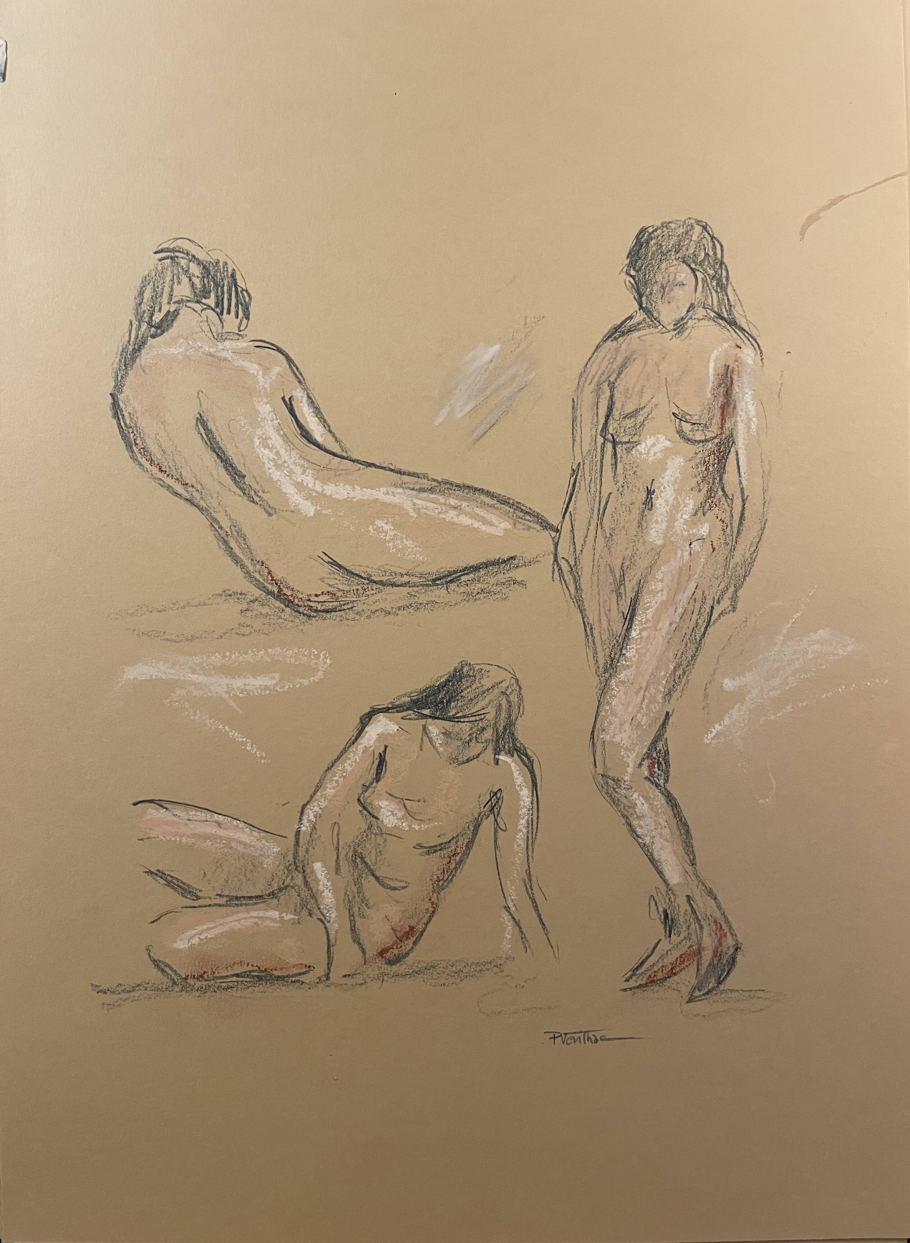 Charcoal painting signed study “the three women”