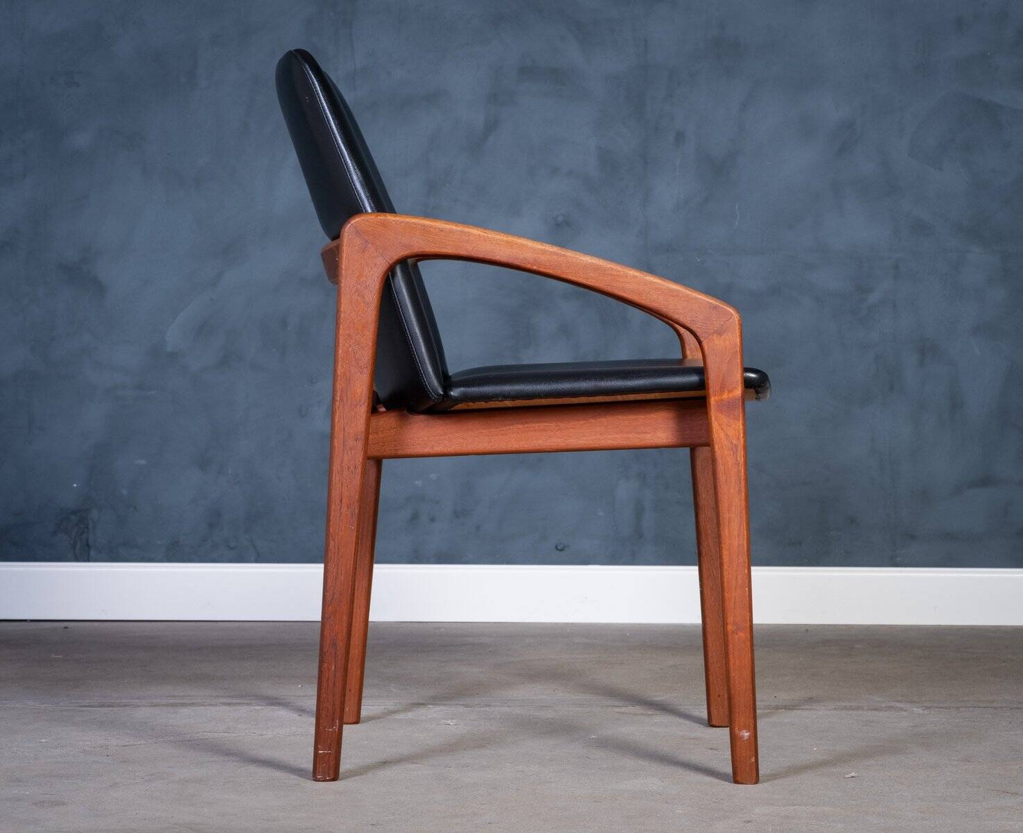 Armchair Model 23 in Teak and Black Leather by Henning Kjærnulf, Denmark, 1960s