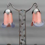 Two-headed wrought iron lamp by Muller, Art Deco, France, Circa 1920