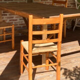 4 straw chairs in vintage pine wood 1980 1990