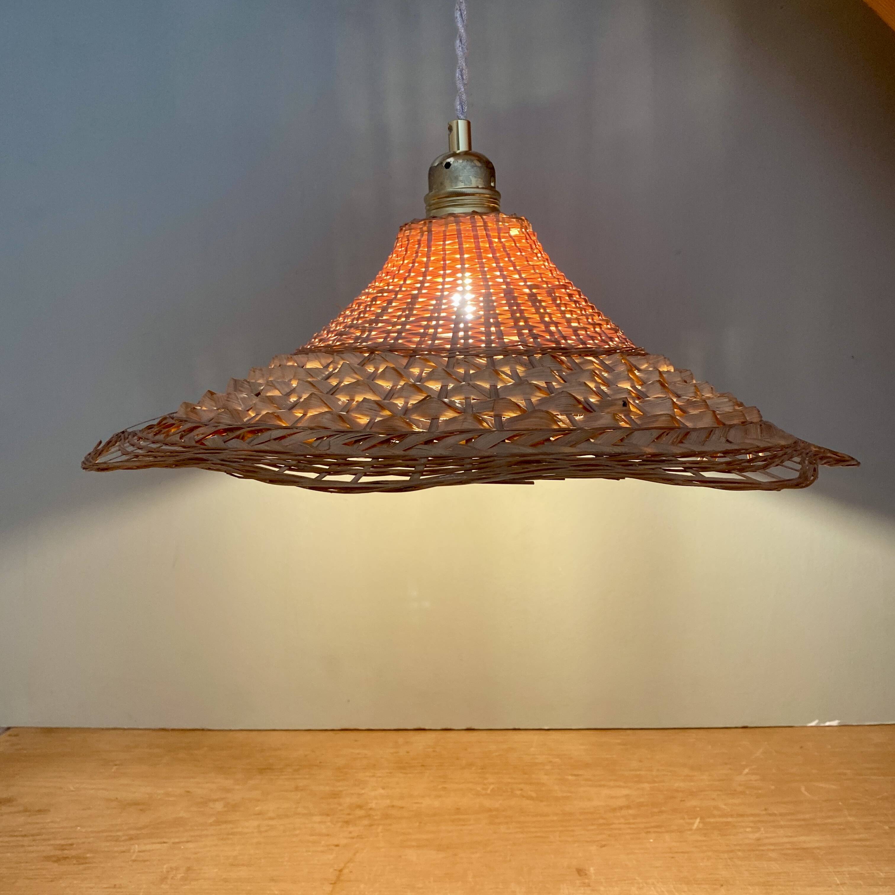 Vintage lampshade pendant light in natural material