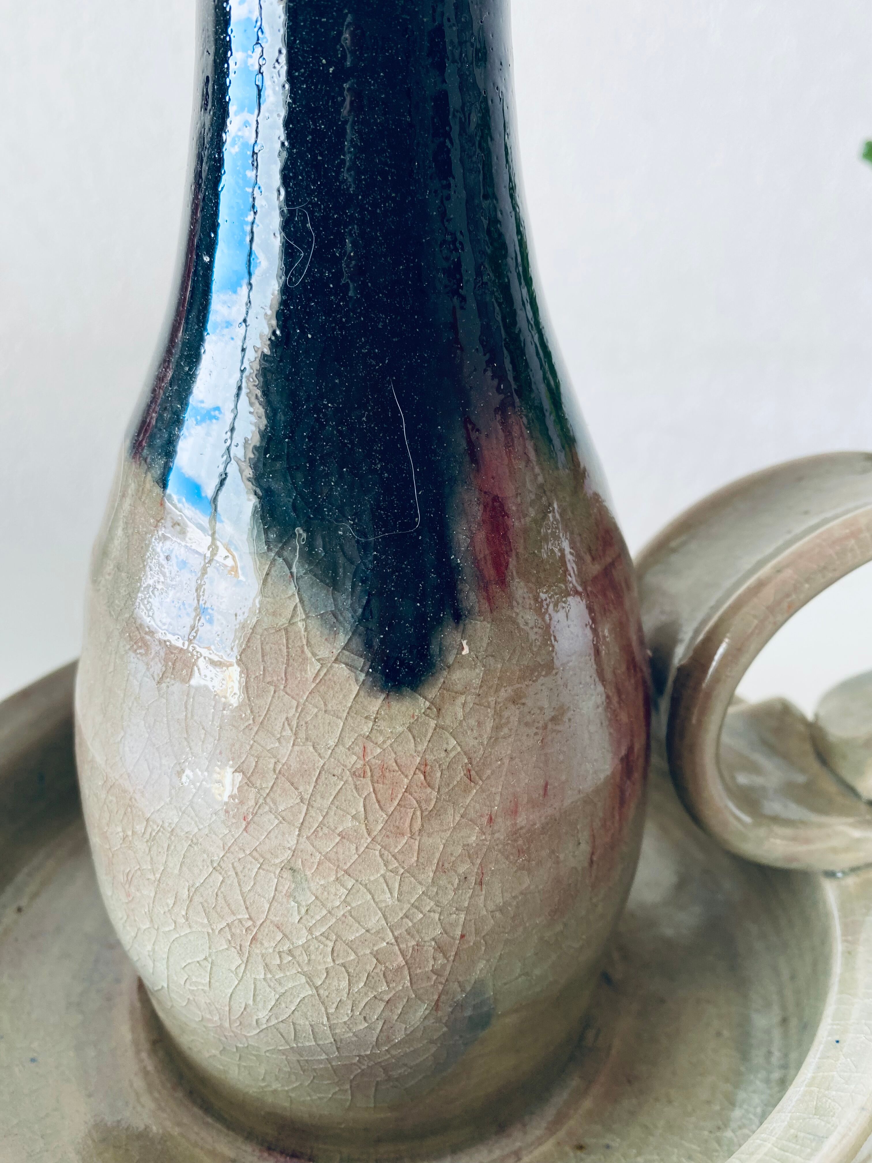 Candle holder in glazed ceramic