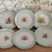 Set of 6 Dessert Plates Stamped "Orchies Moulin des Loup", Model St Hubert
