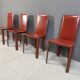 Red leather dining chairs by De Couro Brazil, 1980s - set of 4