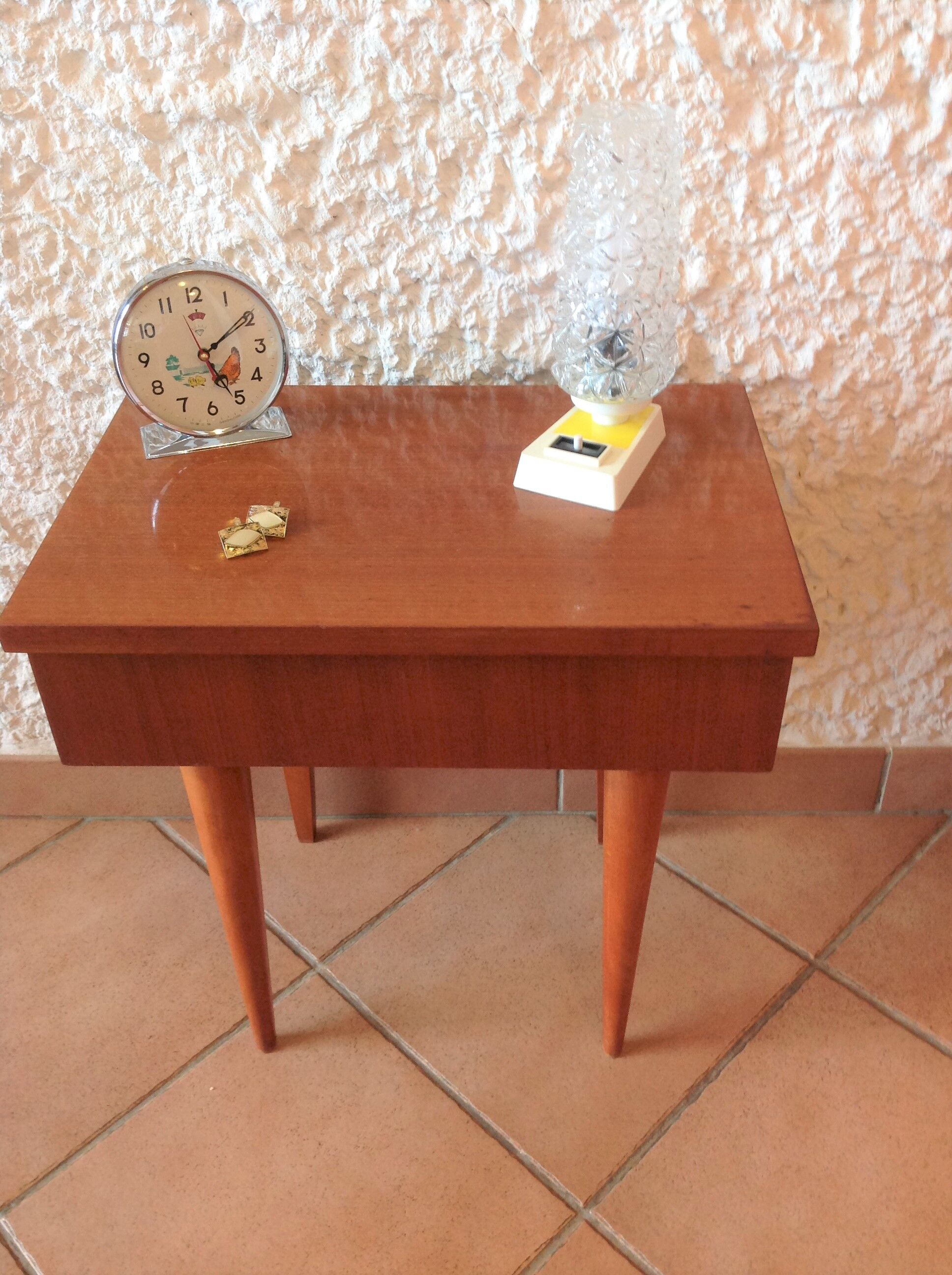 Varnished wooden bedside table Scandinavian style / vintage 60s-70s