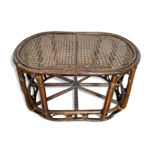 Table basse vintage en rotin et cannage