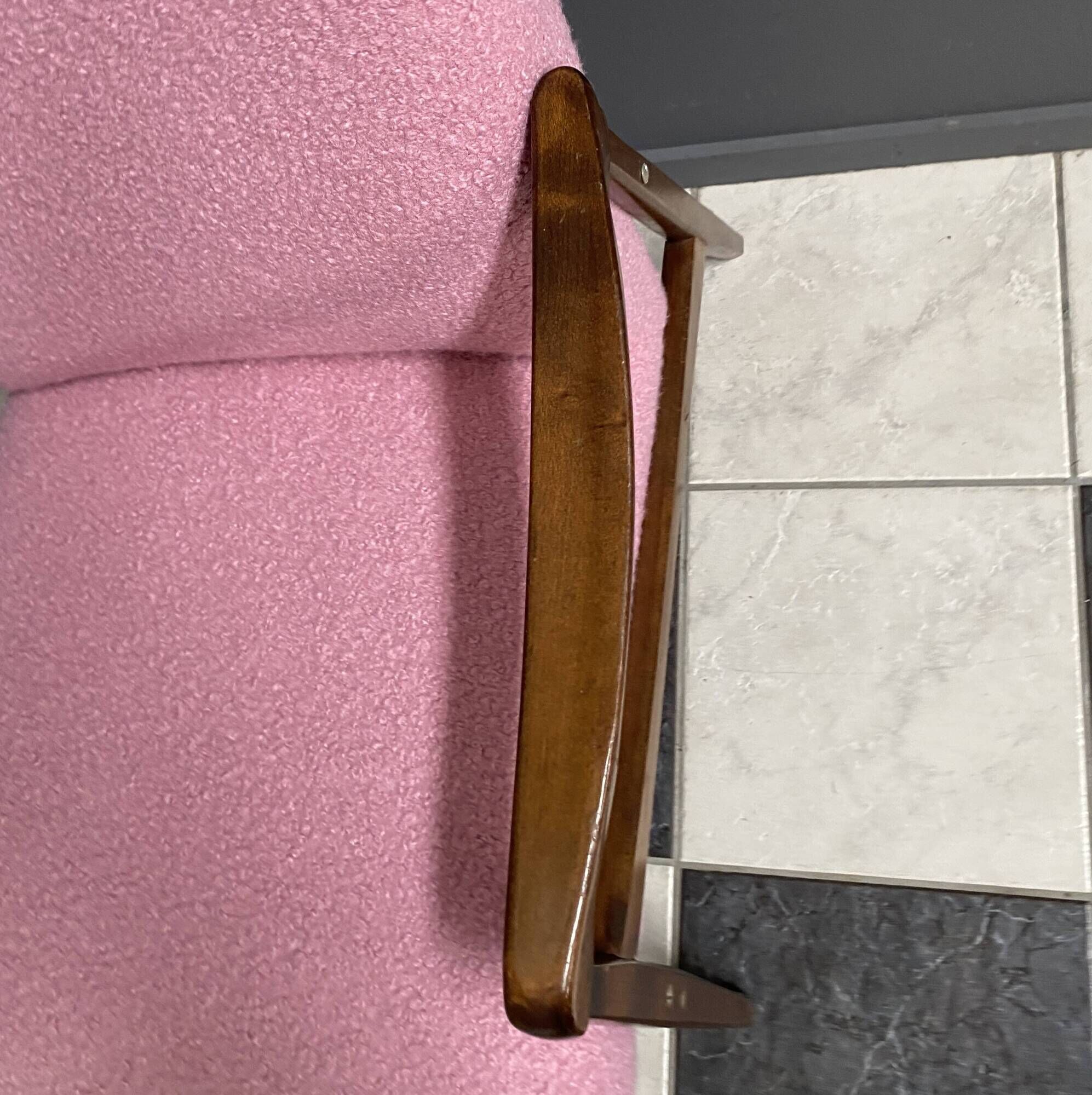 Pink arm chair by Jiri jiroutek 1960s reupholstered in boucle pink