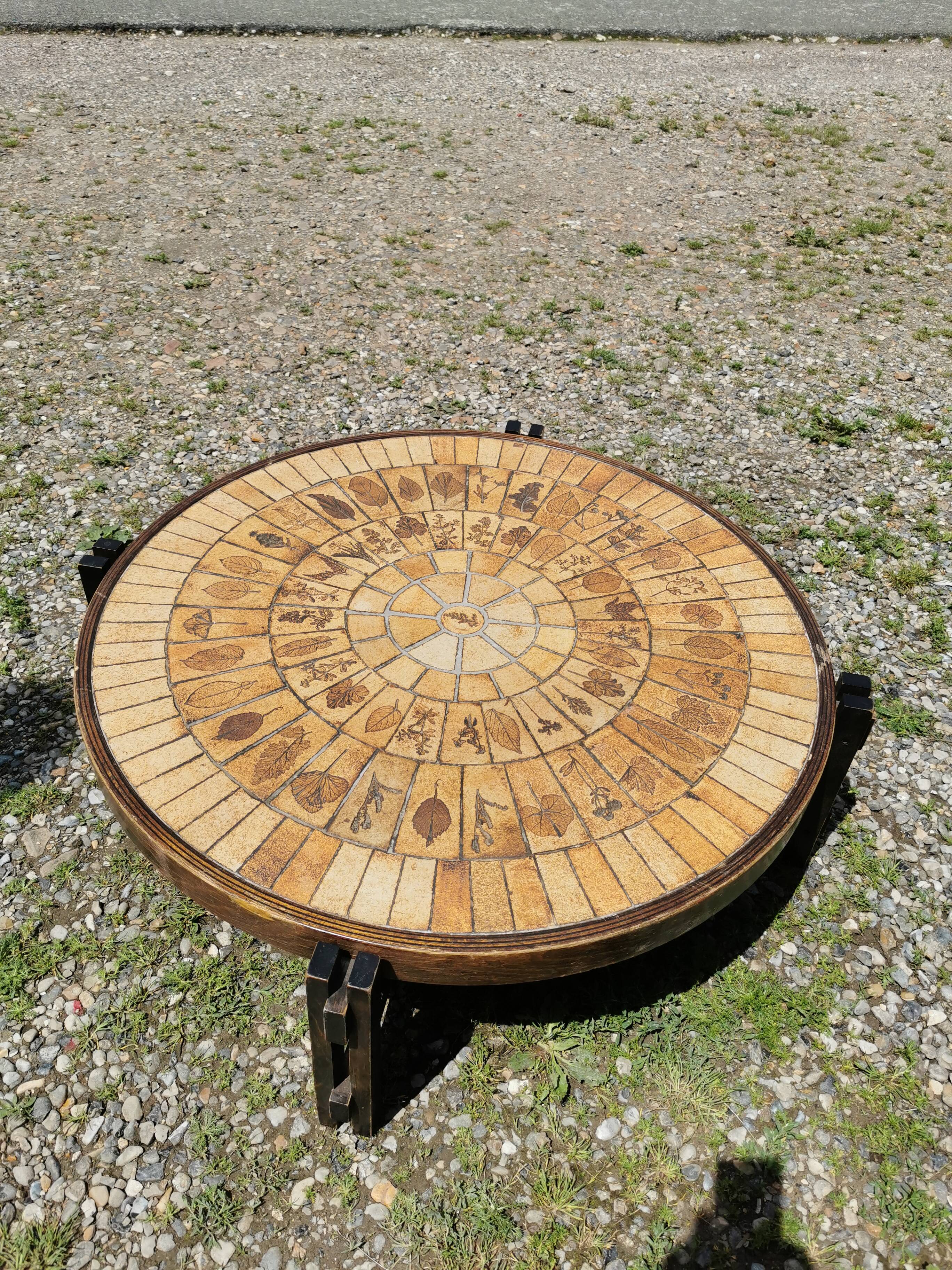 Coffee table in wood and ceramic signed Capron