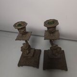Pair of candlesticks with bronze dolphins
