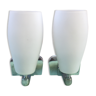 White and chrome glass wall lamps
