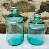 Set of 2 turquoise glass jars