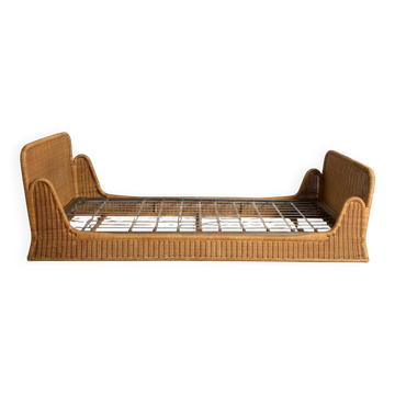 Banquette-lit vintage en rotin