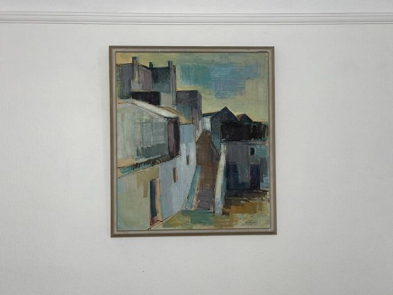 Original Swedish mid-century oil on canvas – “City” by Gustaf Höglund – vintage & framed – 80 × 70 cm