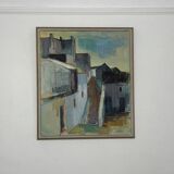 Original Swedish mid-century oil on canvas – “City” by Gustaf Höglund – vintage & framed – 80 × 70 cm
