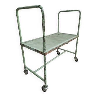 Industrial trolley side table TV furniture mint green