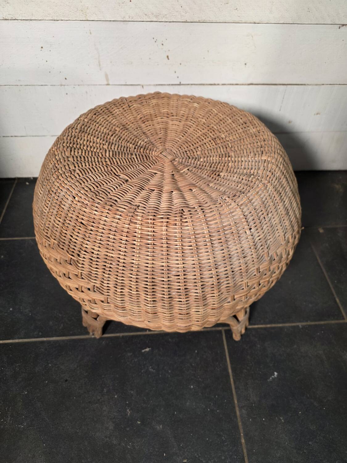 Vintage Italian design rattan wicker ball stool from the 1970s.