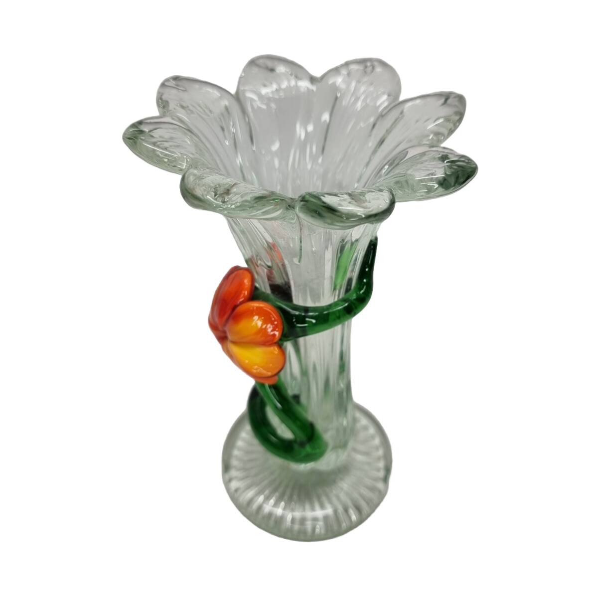 Vase en verre vintage avec fleurs, années 1960/70