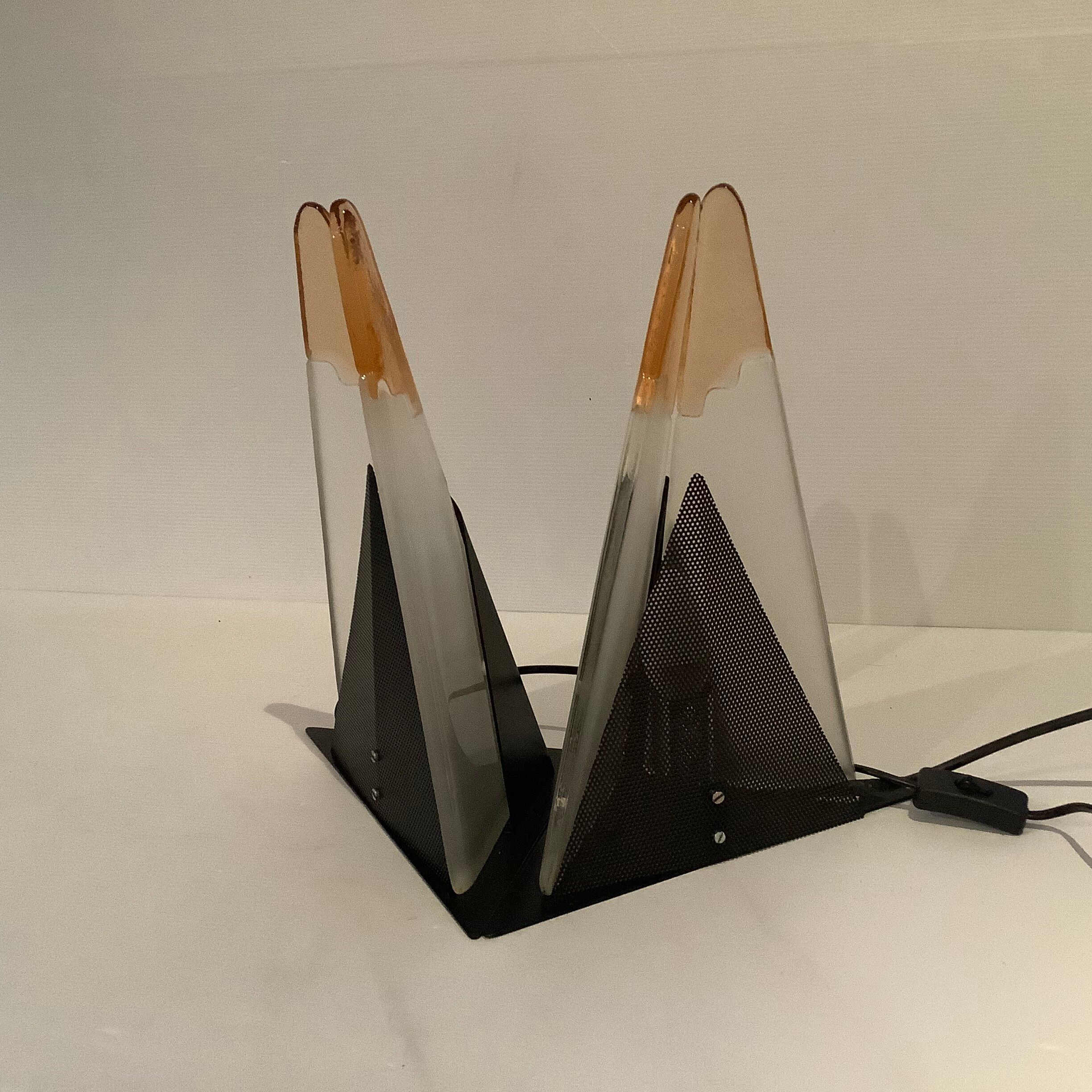 Murano Pair of 2 Lamps Glass Plate Two-material Vintage 1980 DLG Vetro