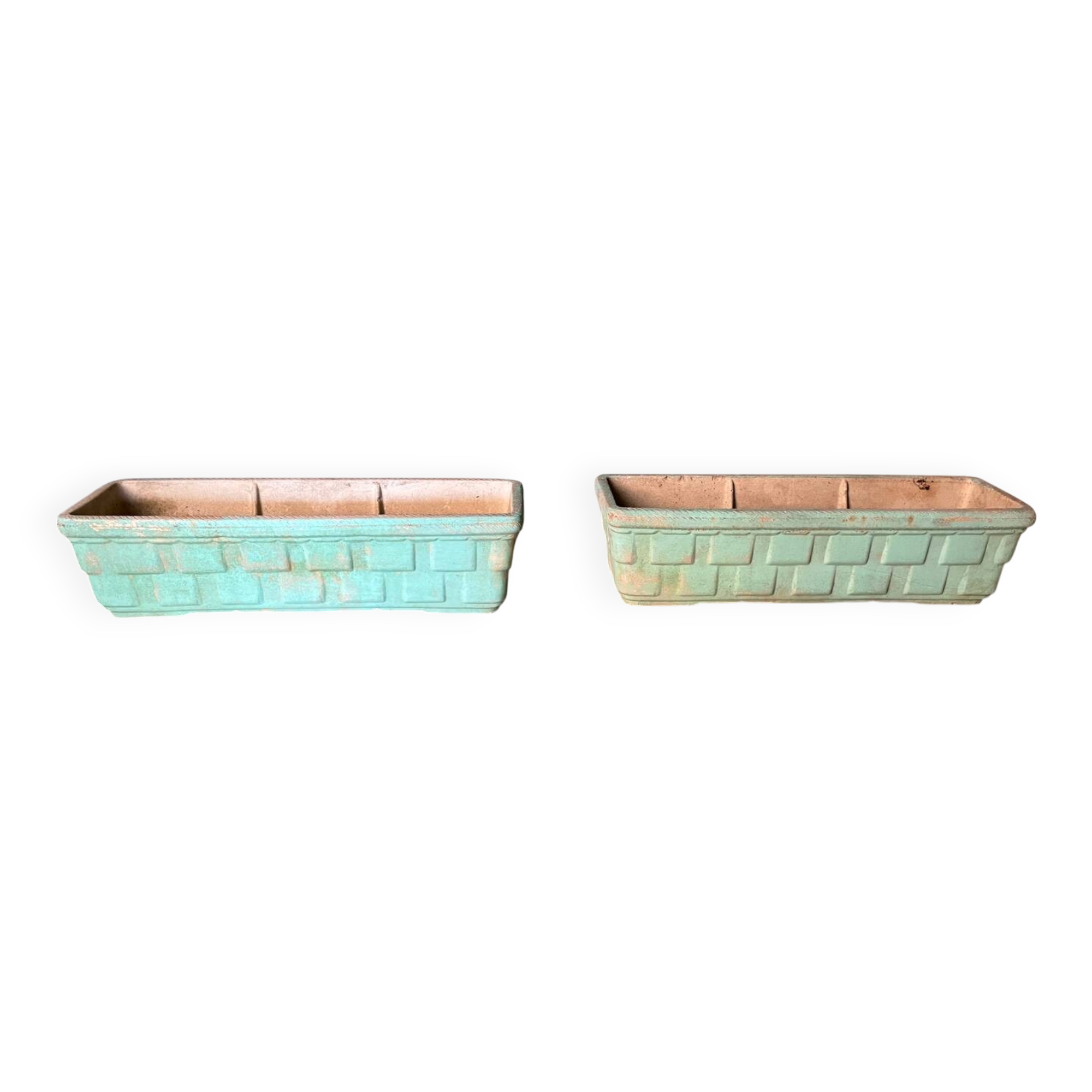 2 water green stone planters, 1950s-60s