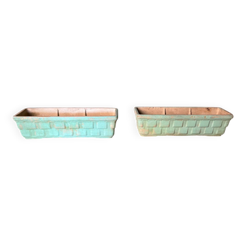 2 water green stone planters, 1950s-60s