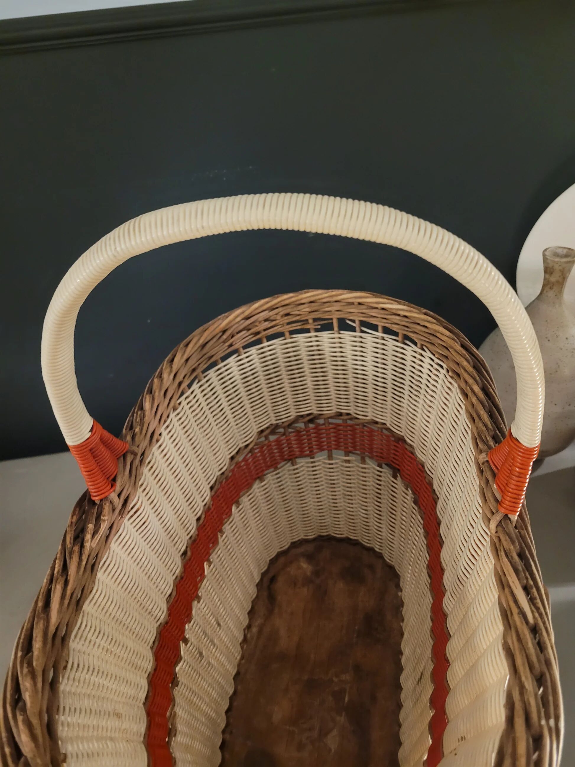 Old oval basket with a wooden base