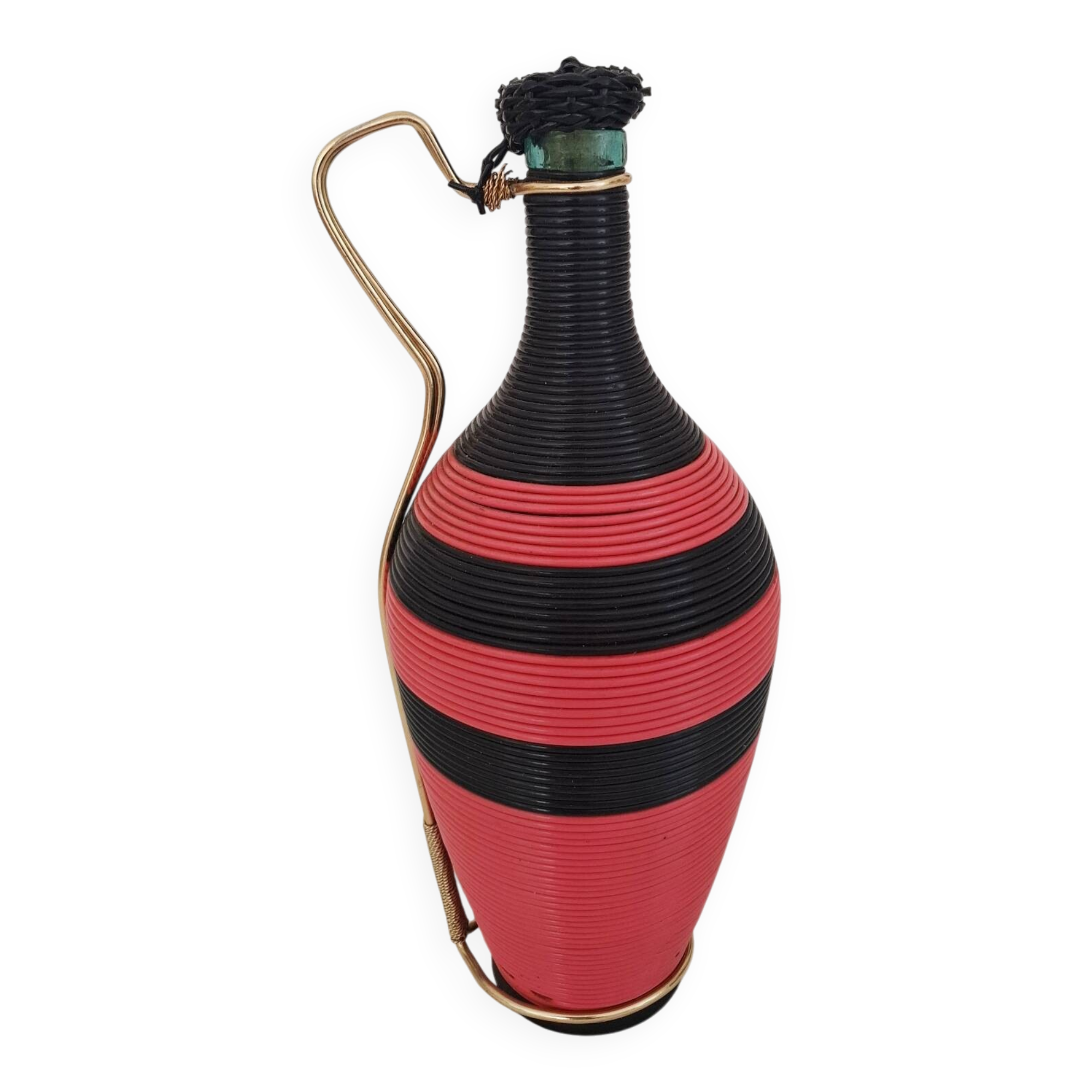Vintage black and fushia scoubidou bottle