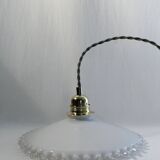 Vintage suspension lamp in white opaline with serrated edges