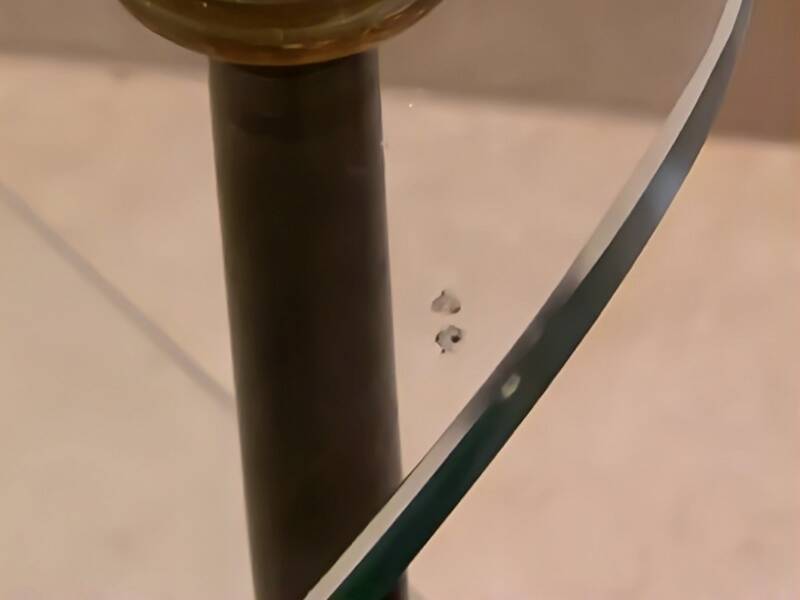 Coffee table end table in metal and black and gold glass - Design 1950/1960