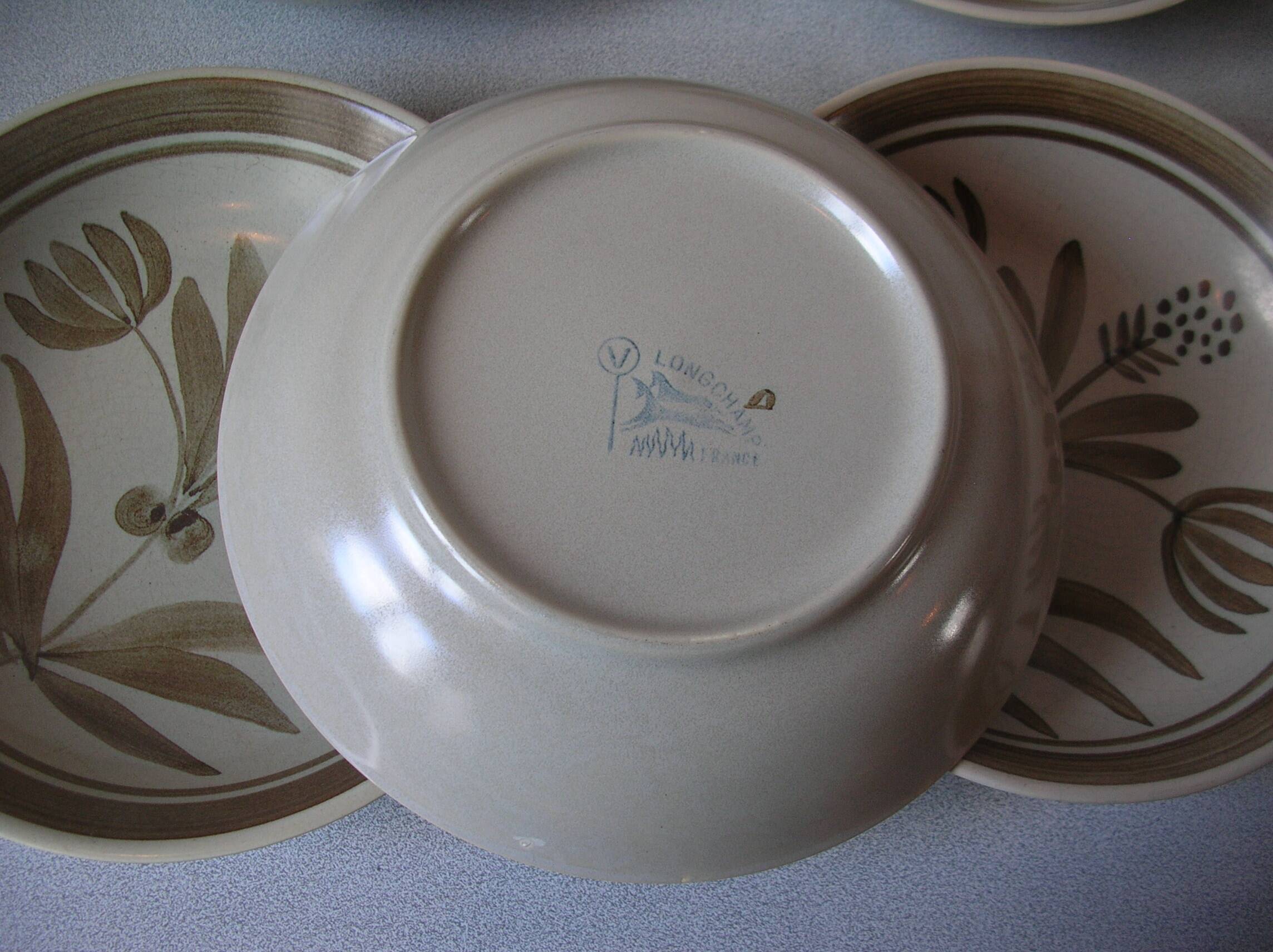 Set of 6 old Longchamp soup plates in ceramic/stoneware with floral decoration