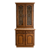 Buffet, vaisselier vintage en bois avec vitrine et plateau carrelé