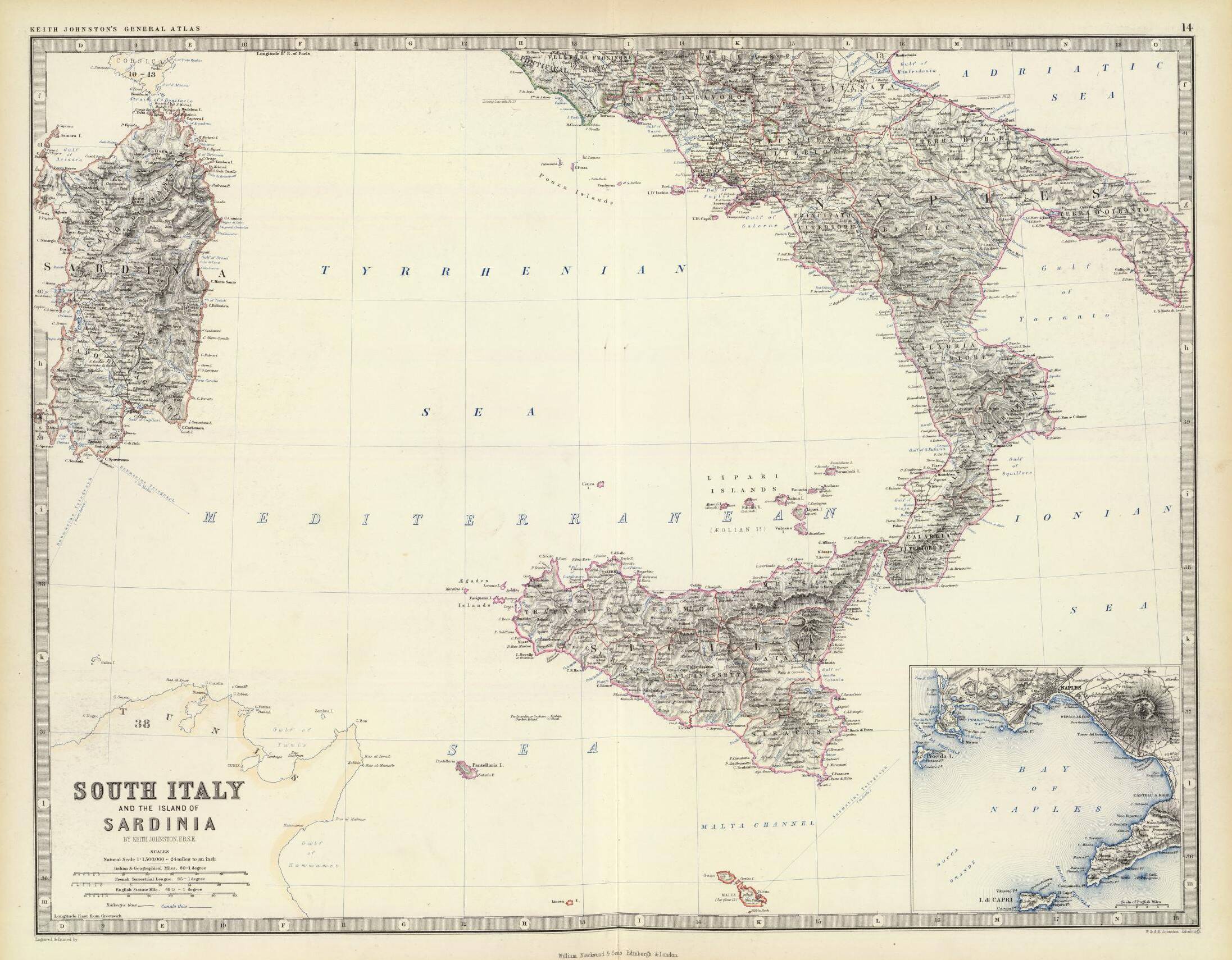 Map of Italy (Southern Sheet) circa 1869 Keith Johnston Royal Atlas