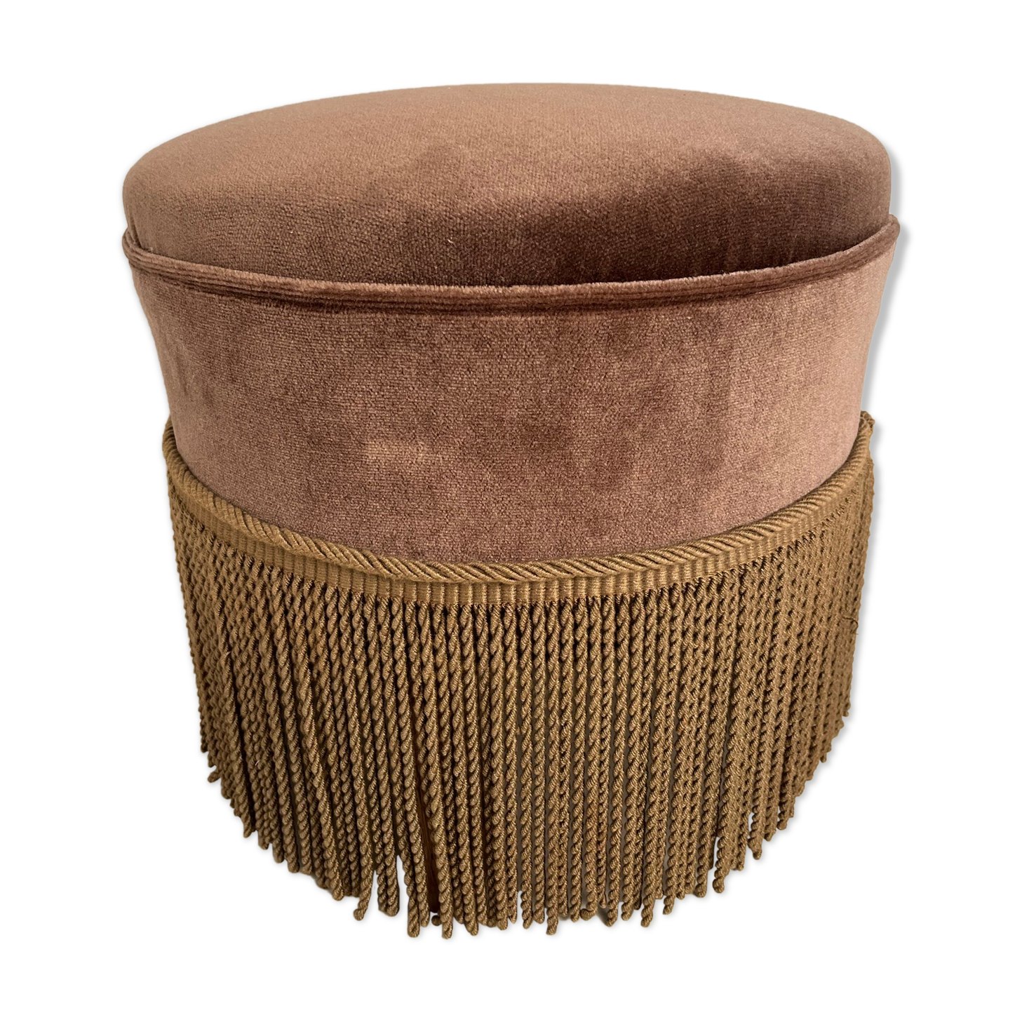 Pouf velours vintage avec frange