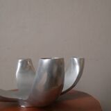 candle holder candlestick candelabra in aluminum silver metal Scandinavian decorative object