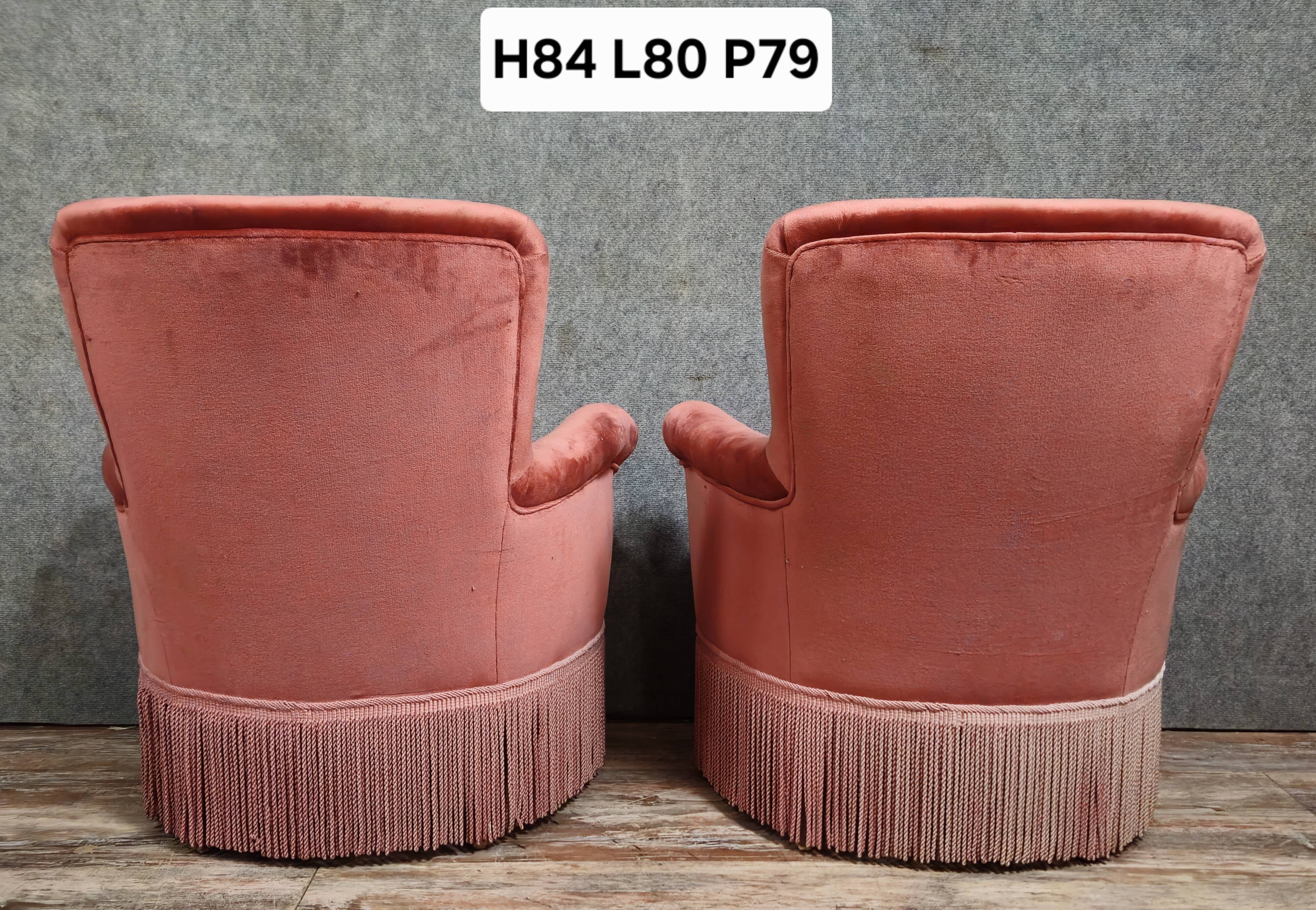 Pair of pink velvet frog armchairs – Napoleon III period