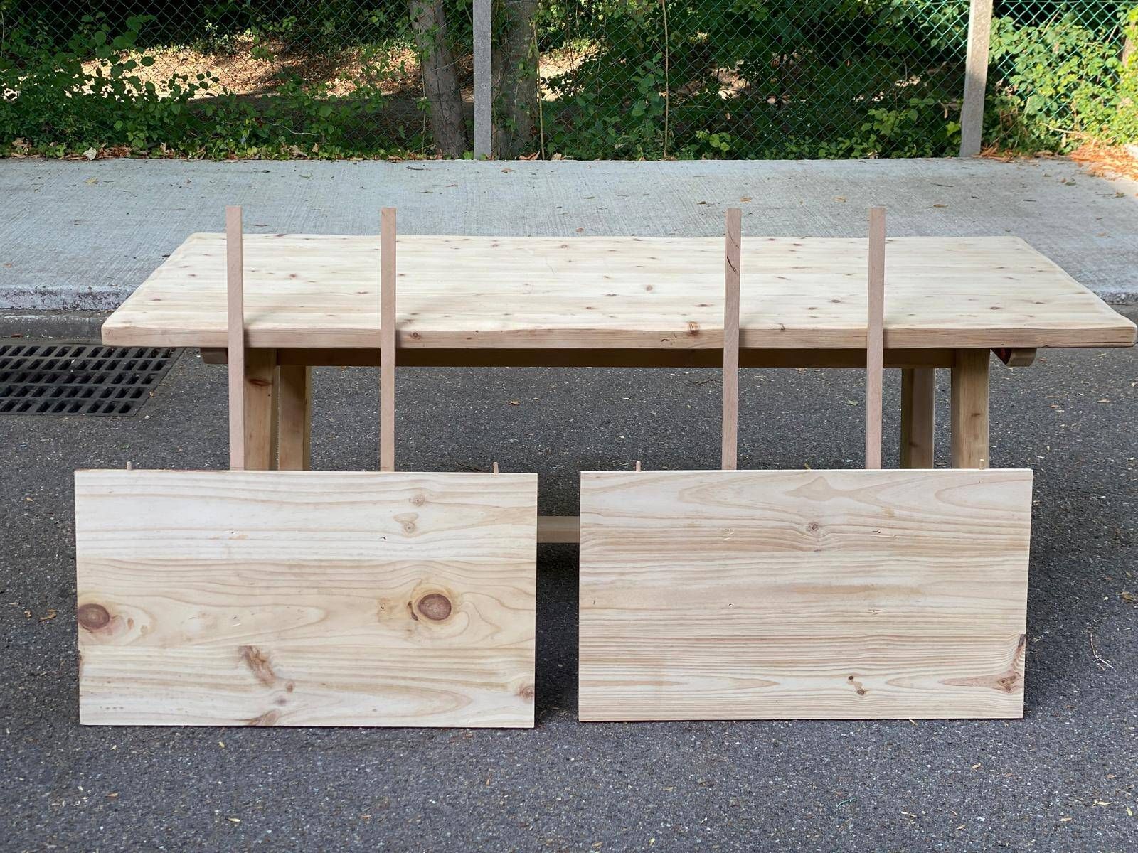 Large monastery farmhouse table stripped in raw wood, extendable from 200 to 300 cm.