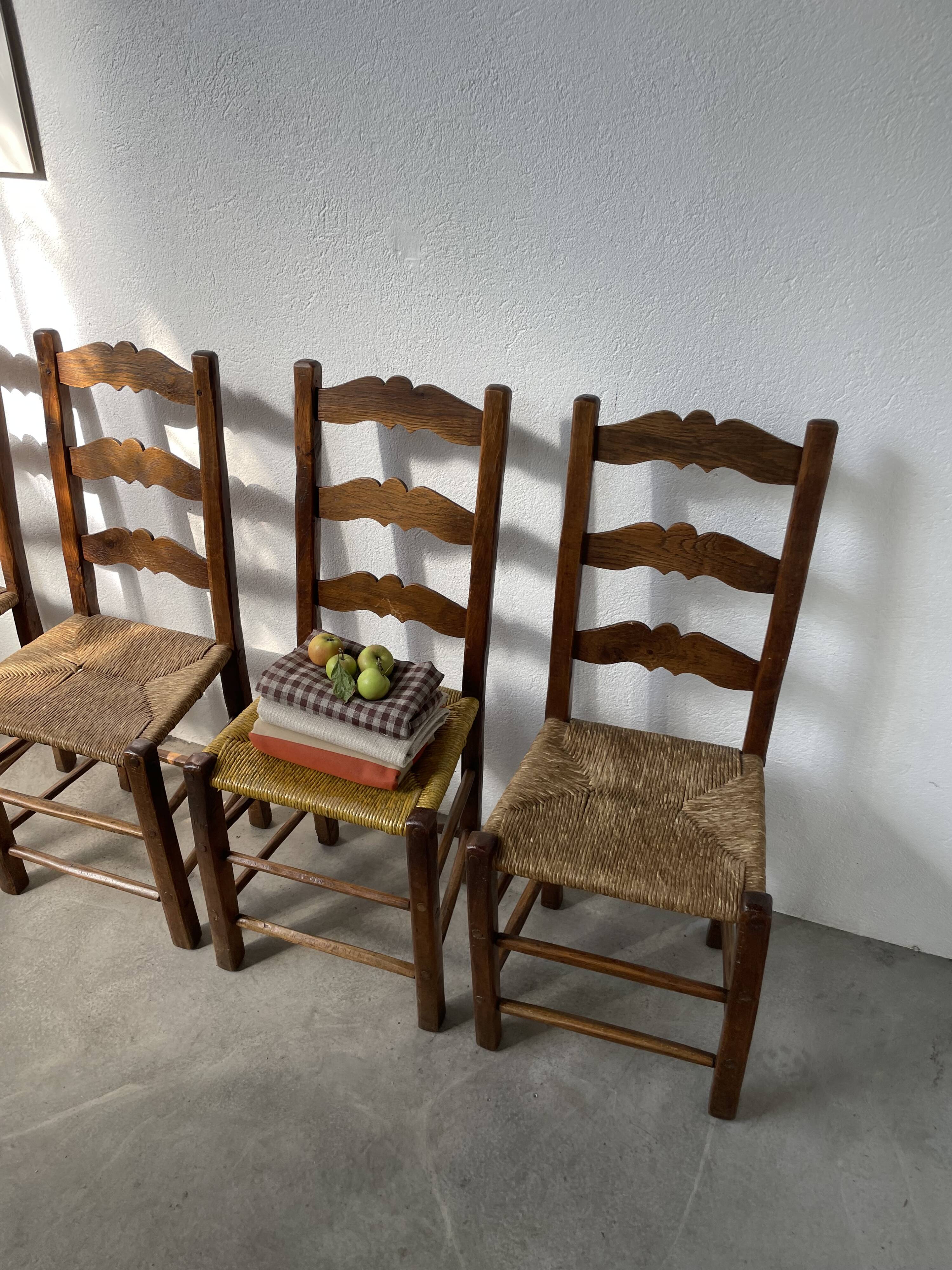 Rustic handcrafted oak chairs 1900