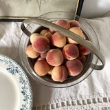 Art Deco fruit bowl in silver-plated metal and chiseled glass
