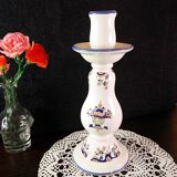 Old Rouen style earthenware candle holder decorated with flower basket 25 cm